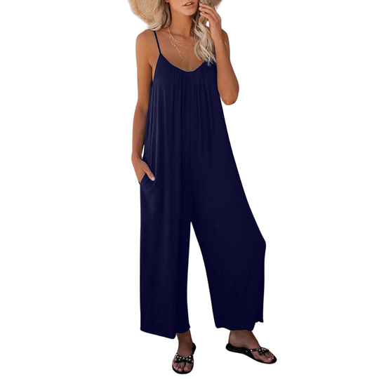 Dame V-hals Loose Fit Suspender Jumpsuit