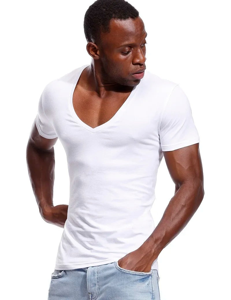 Herre-T-shirt med dyb V-hals