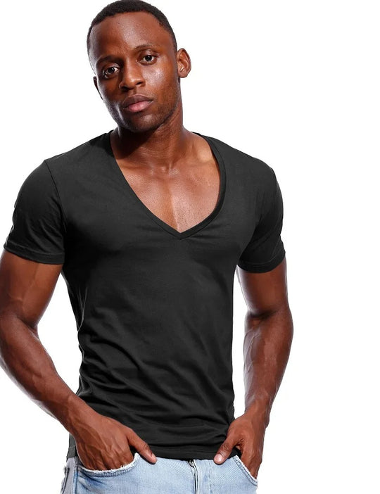 Herre-T-shirt med dyb V-hals