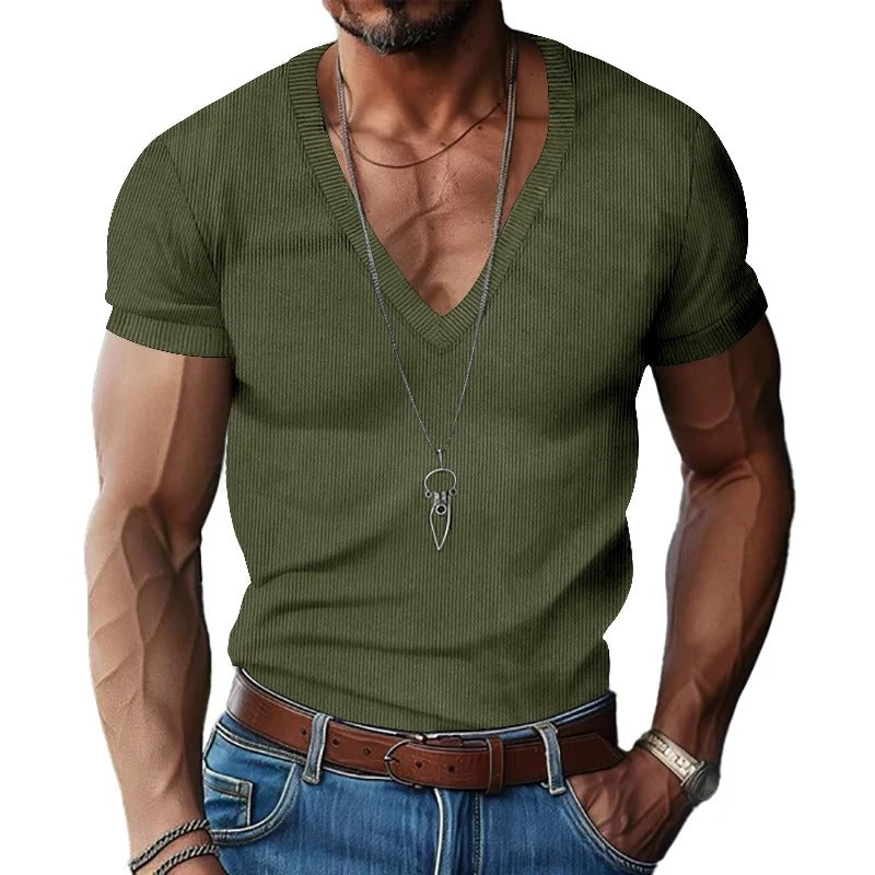 Herre-T-shirt i fløjl med V-hals