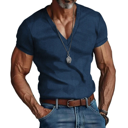 Herre-T-shirt i fløjl med V-hals