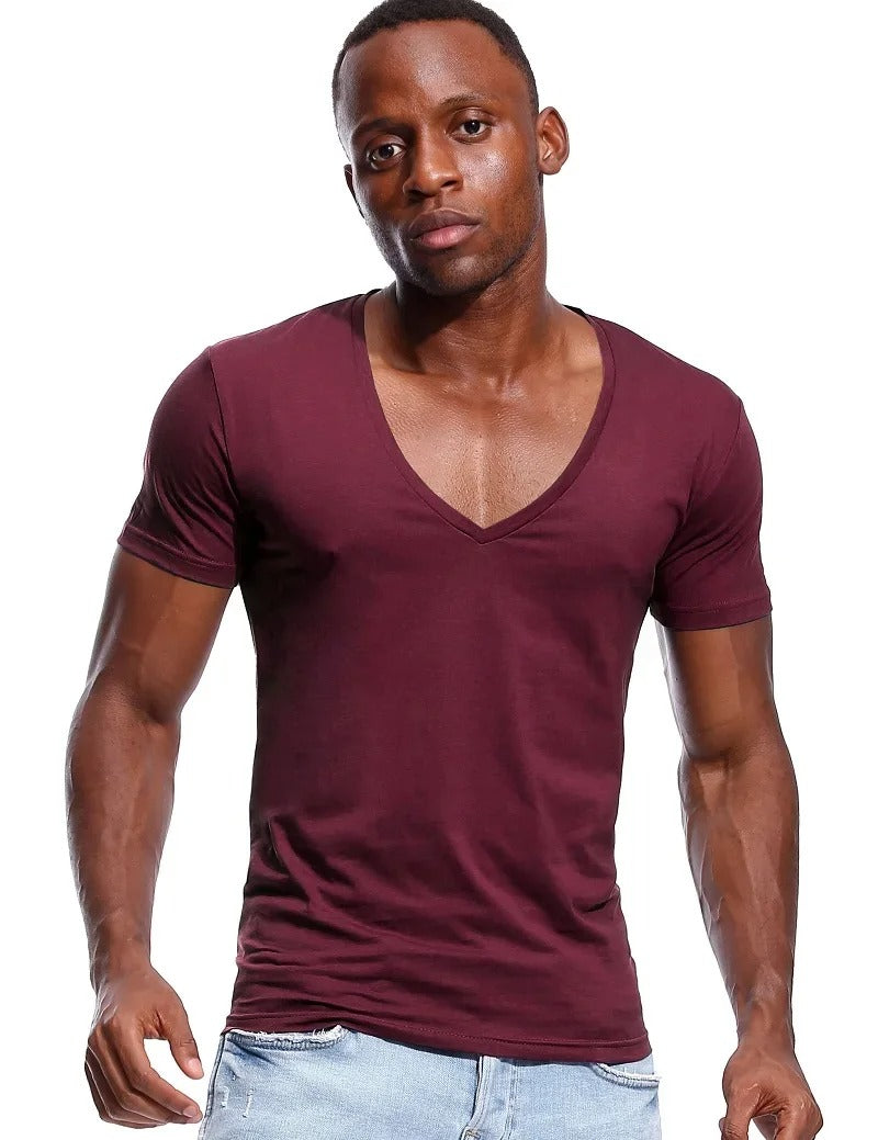 Herre-T-shirt med dyb V-hals